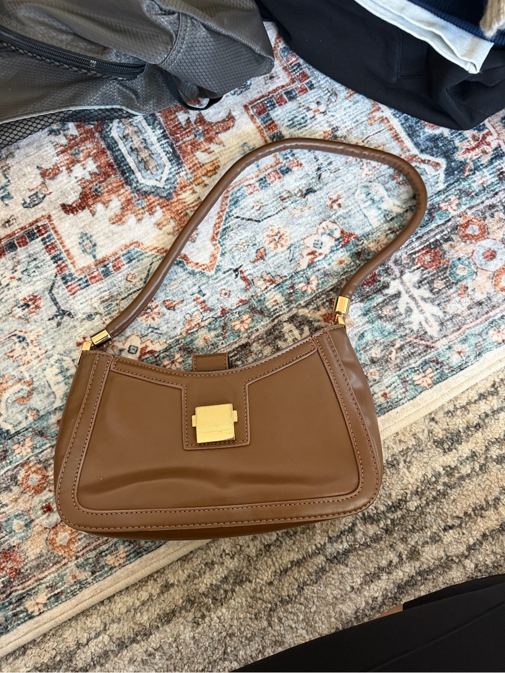 Brown Leather Shoulder Bag with Gold Hardware